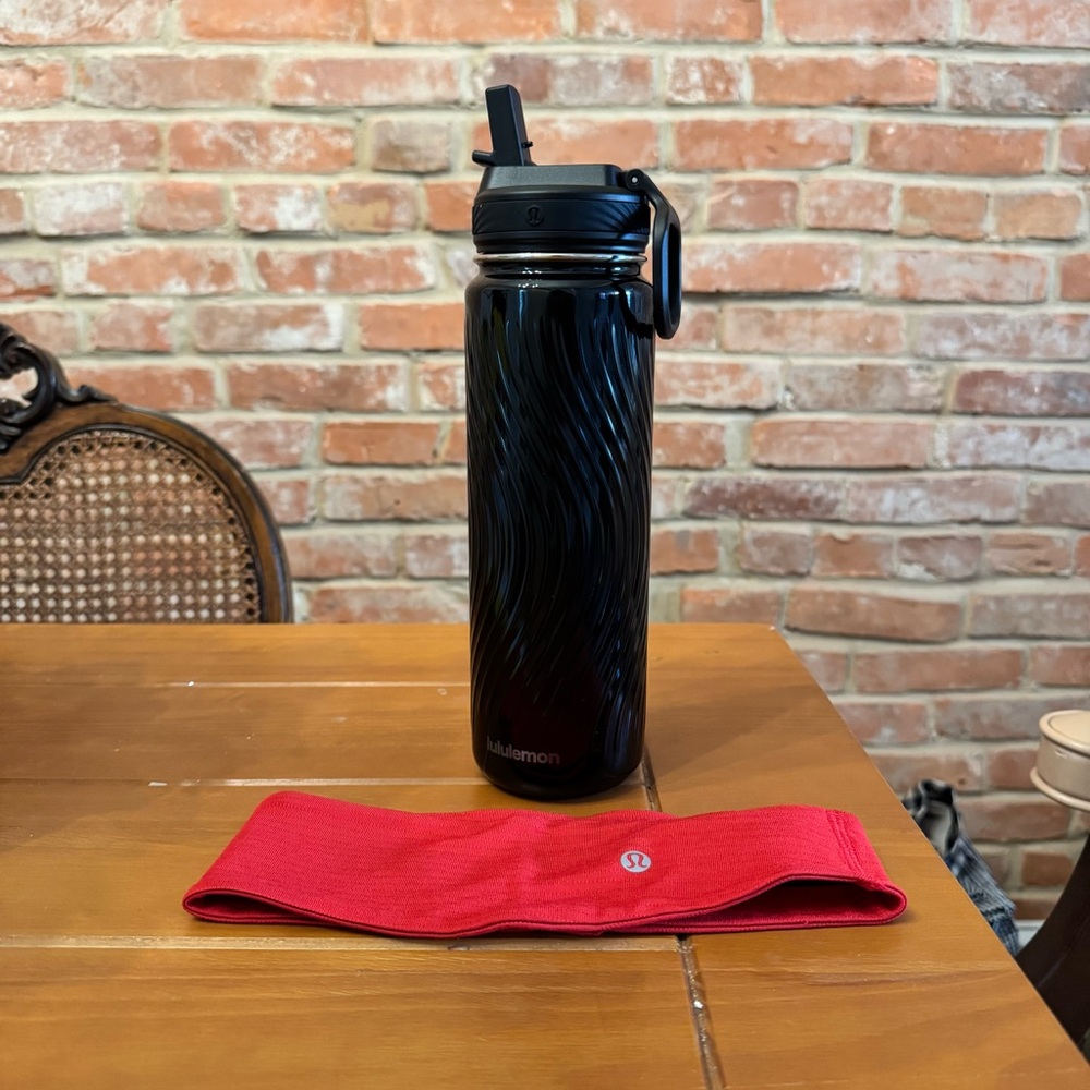 lululemon athletica Black Water Bottle with Red Headband
